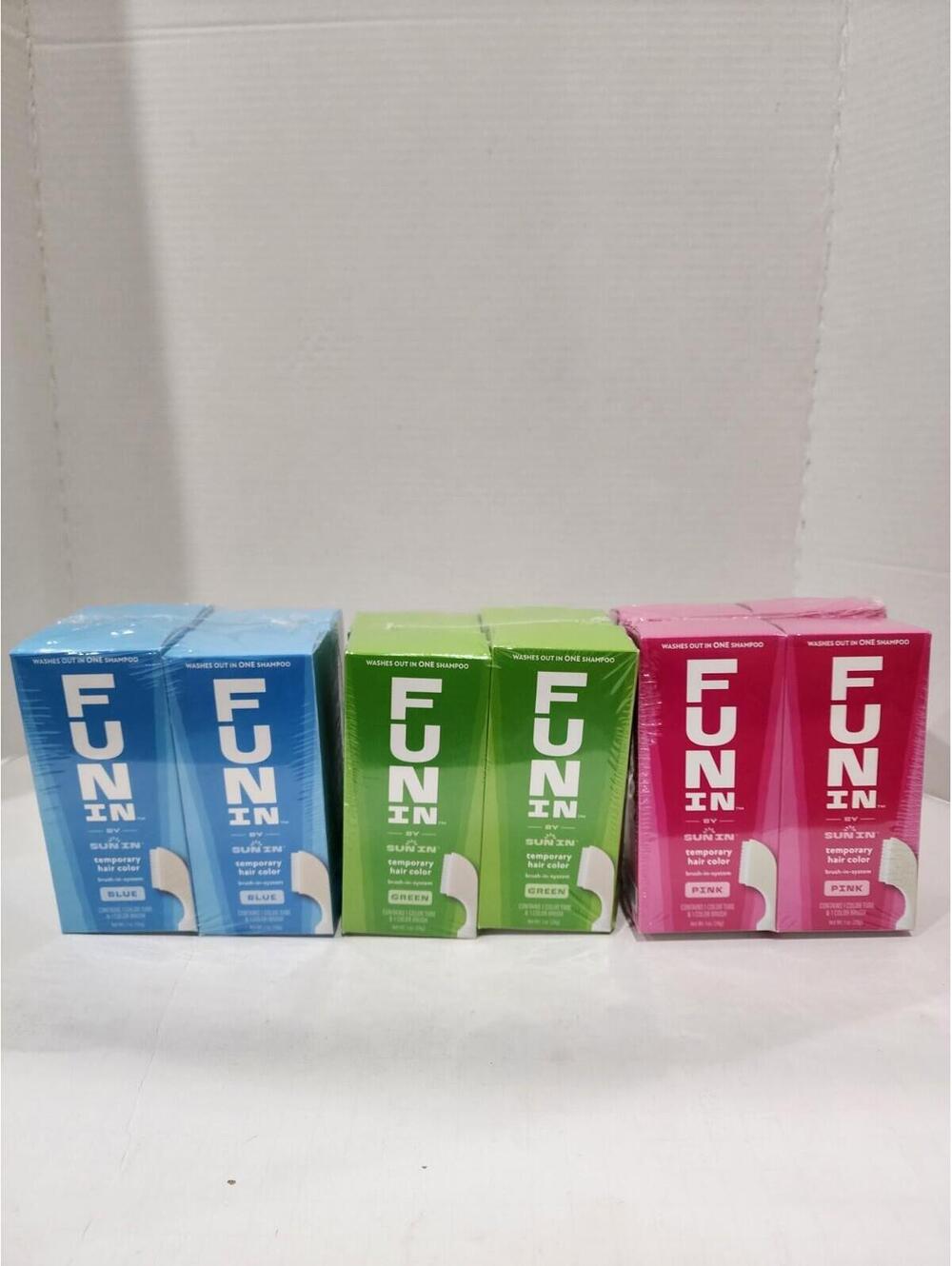 12pk Fun In by Sun In Temporary Brush In BLUE,GREEN, PINK Hair Color Wash Out